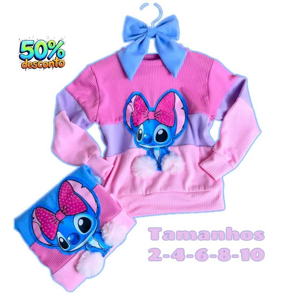 Blusa Infantil de Frio Menina Stitch Moda Blogleirinha Inverno stitch