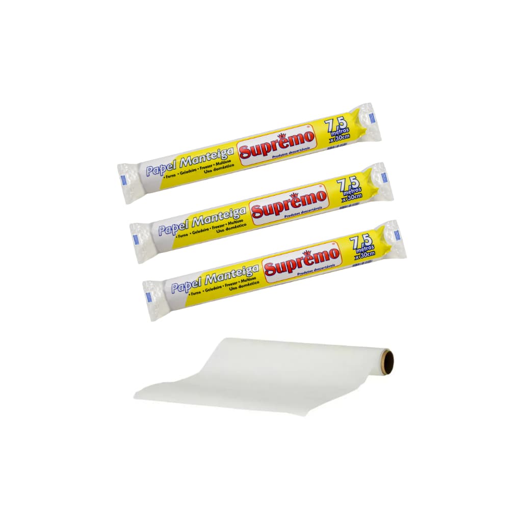 Kit 3 Rolos Papel Manteiga Suprático 30cm x 7,5m -  Antiaderente Forno Confeitaria Assados Air Fryer Desenhos