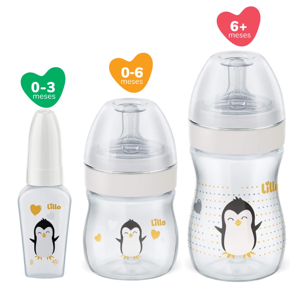 Kit de Mamadeiras com Chuquinha Neutro Antivazamento Bico Redondo Primeiros Passos 50/150/240ml