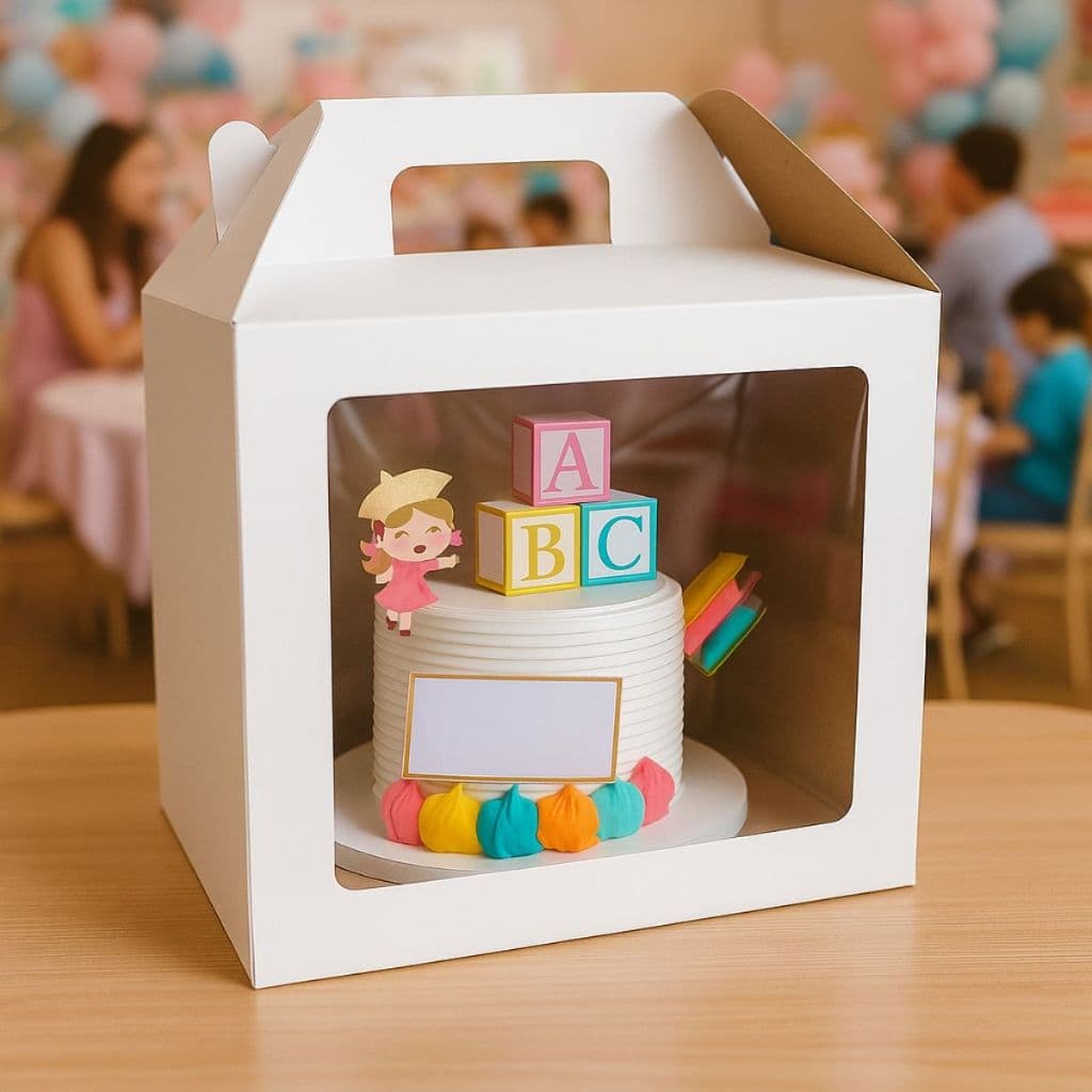 Kit Caixas 30X30X30 Para Bolo/Torta Bolo Alto Alça Baixa Branco Com Visor