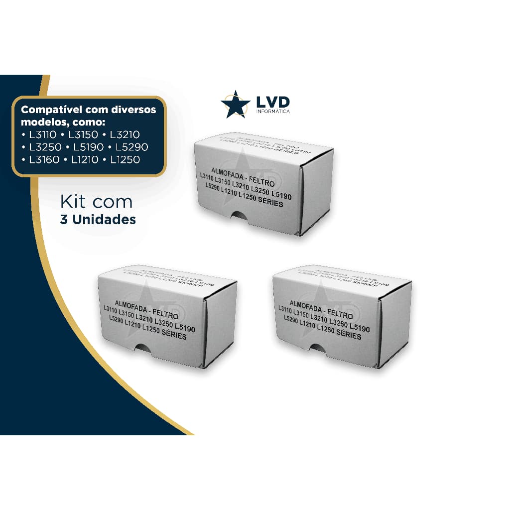 Kit 3 Feltros Almofada Absorver Esponja para Epson L3110 L3150 L3250 L3160 L5190 L5290 (Fast)