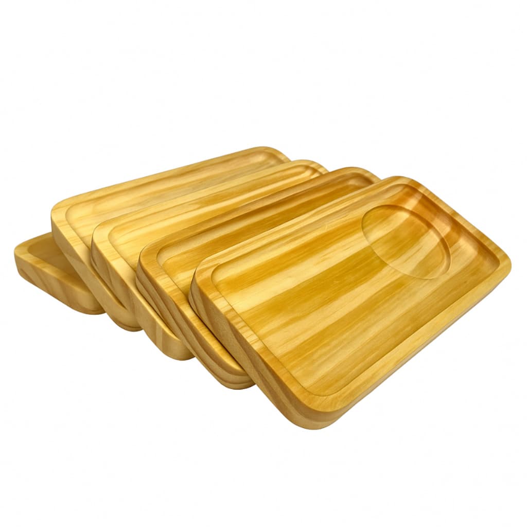 Kit Jogo Pires Madeira Xícaras Porta Canecas Copo Cozinha De Madeira Premium Travessa