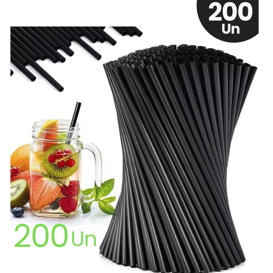 Canudo Preto De Plástico Descartável Para Drinks 200, 500 ou 1000 Un 8mm