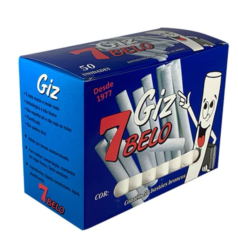 Giz Branco Escolar 7 Belo - Caixa com 50 Unidades Antialérgico