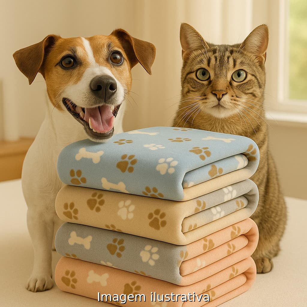 Kit Com 02 Mantas Pet Soft Grande Estampada 70x100cm Fofinha Ref. Pet001 para Cachorro e Gato