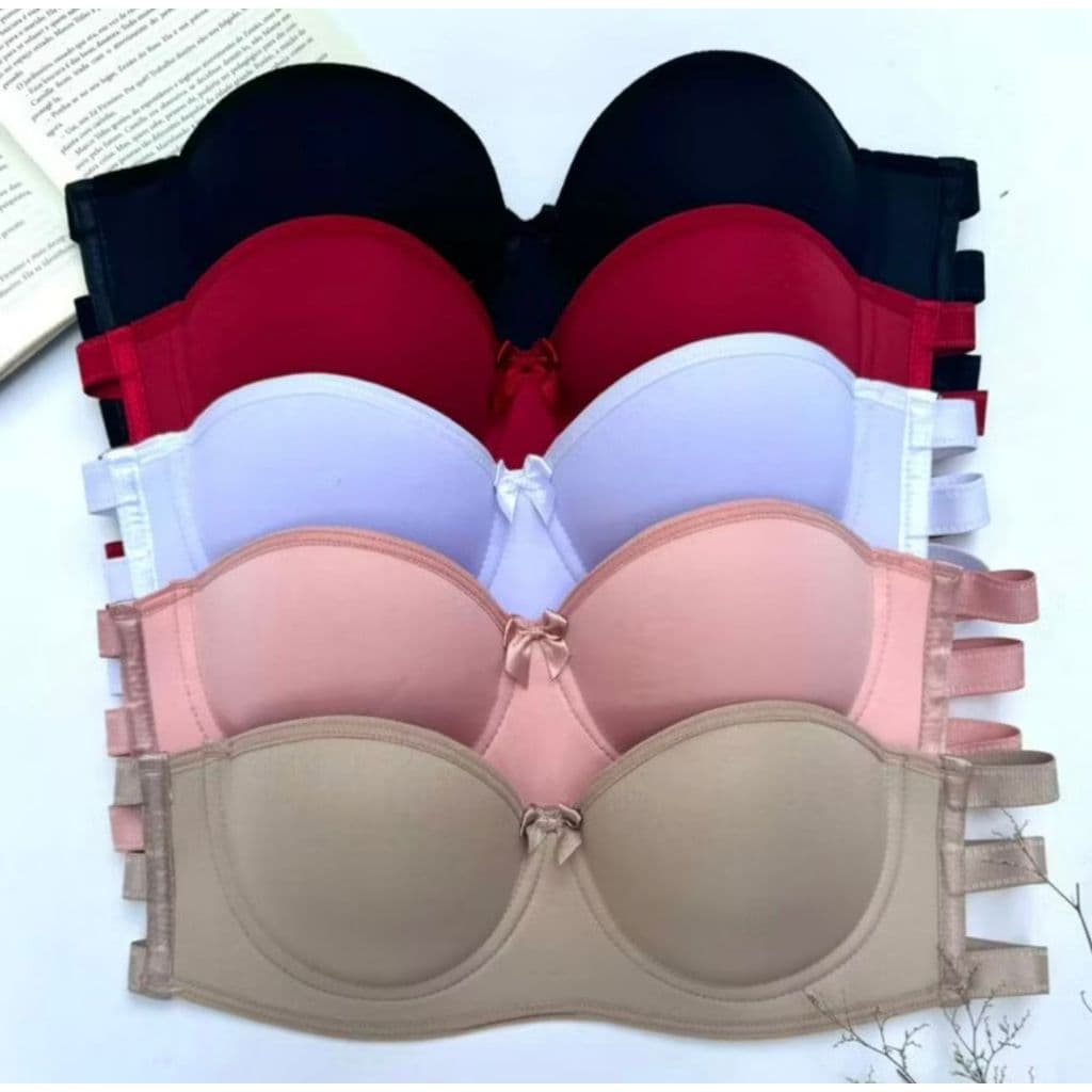 Kit 5 Sutiã Tomara Que Caia Soutian 3 Tiras Reforçado Ideal Para Vestido Lingerie Conforto Mulher Sotian Bojo