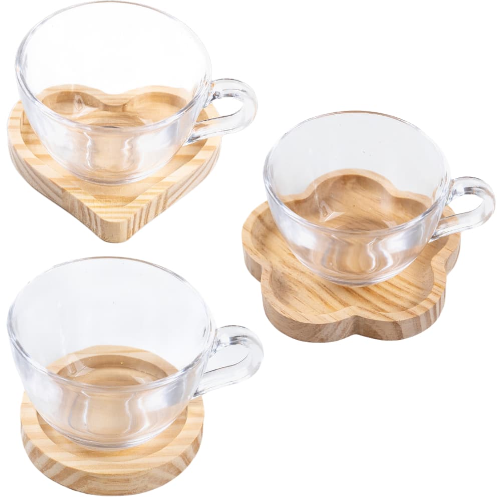 Jogo de Xicaras Chá com pires de Madeira - Monte seu Kit