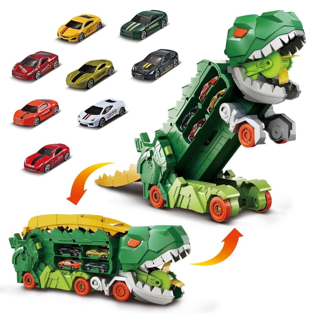 Pista Dinossauro 2 em 1 Caminhão Cegonha Carro Brinquedo com Rampa Corrida