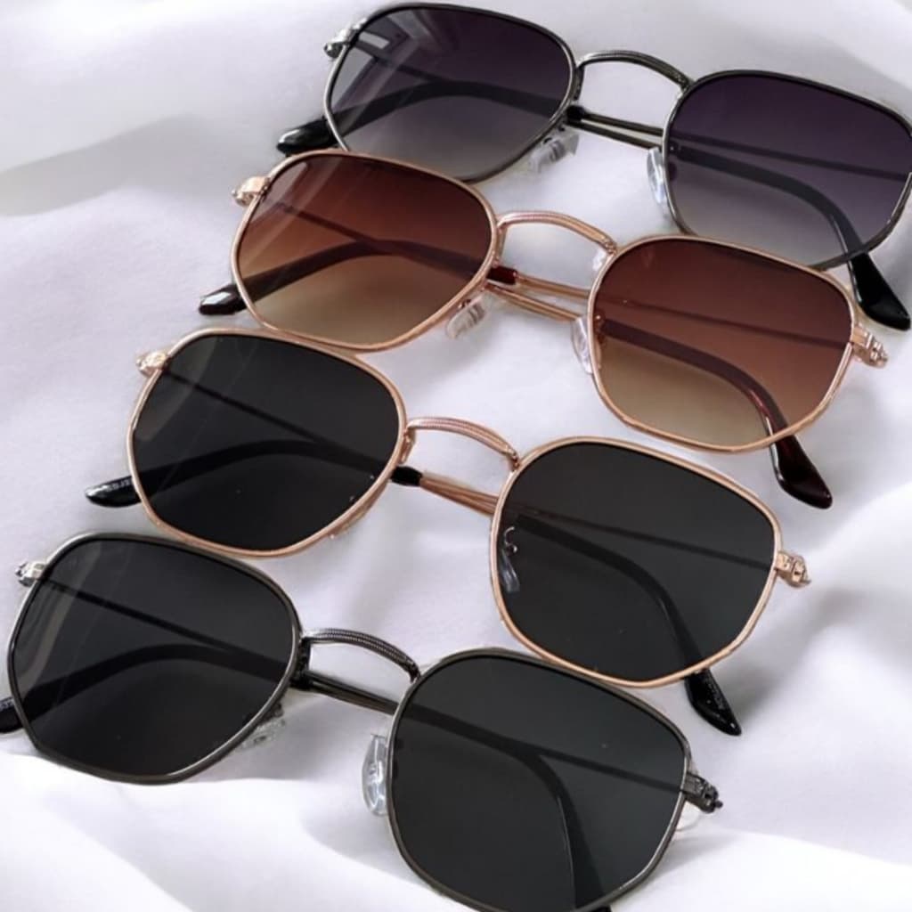 Óculos de Sol Feminino Hexagonal Dourado
