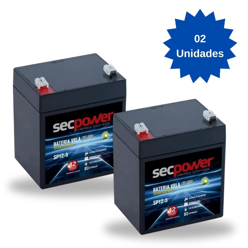Kit 2 Baterias Selada 12V 5A  Nobreak, Alarmes, Cerca Elétrica, Brinquedos, Iluminação de Emergência