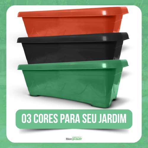 Vaso 60cm Jardineira Floreira Com Prato Plástico Flor Janela Jardim Plantas ALTA QUALIDADE MENPLAST