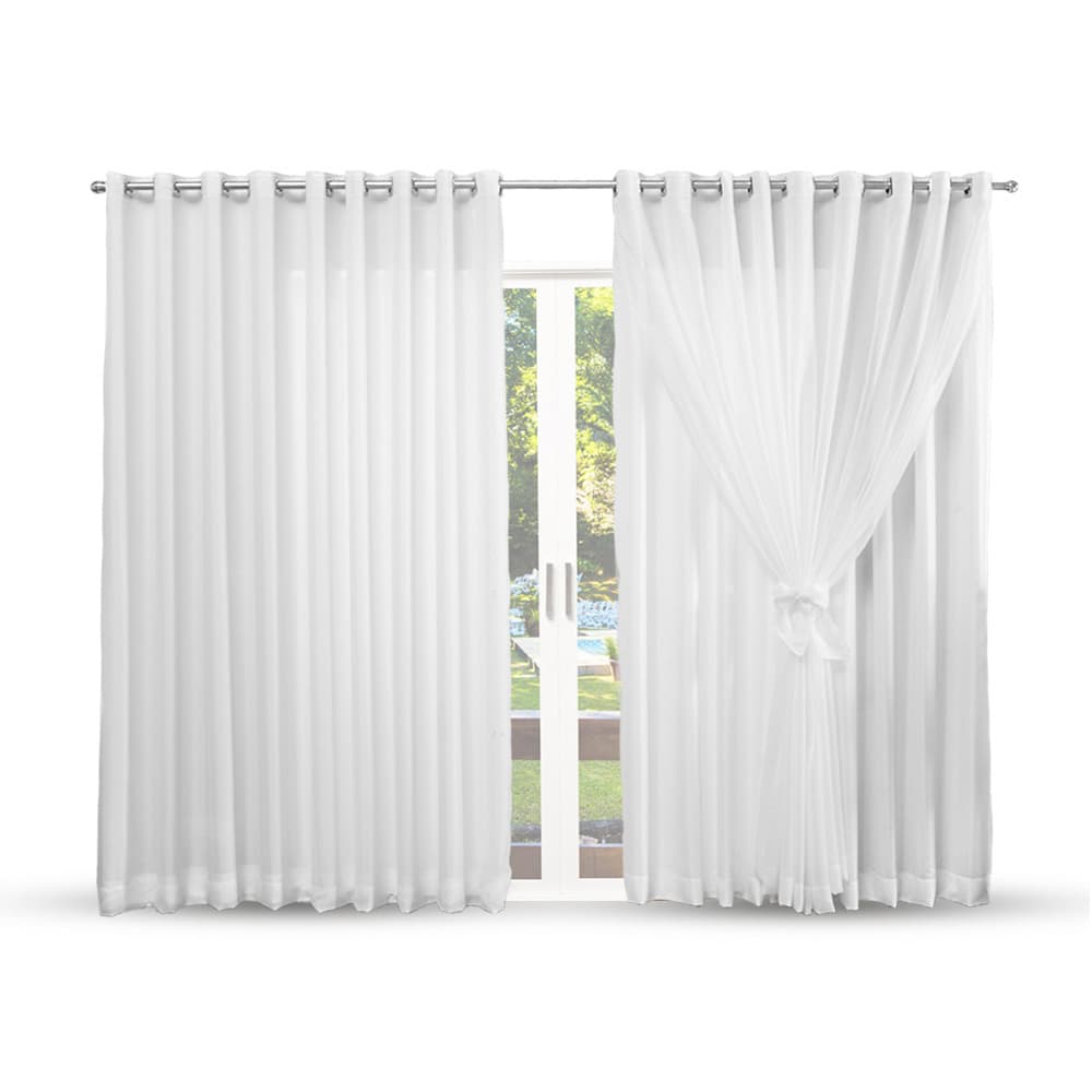Cortina Microfibra com Voil - Decoração para Sala ou Quarto com ilhós cromado apartamento grande