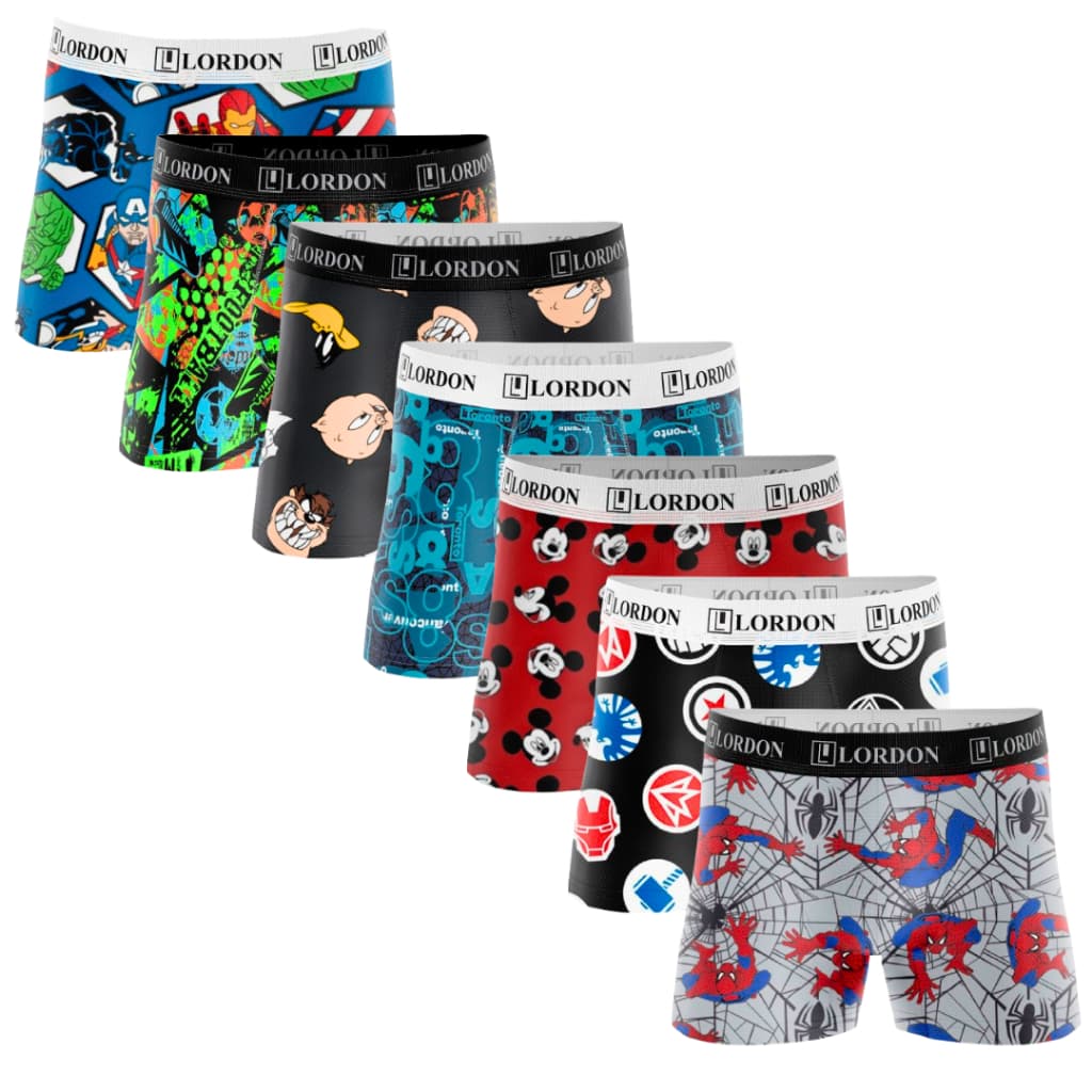 Kit 7 Cuecas Boxer Infantil Juvenil Microfibra Estampado 1 a 14 anos