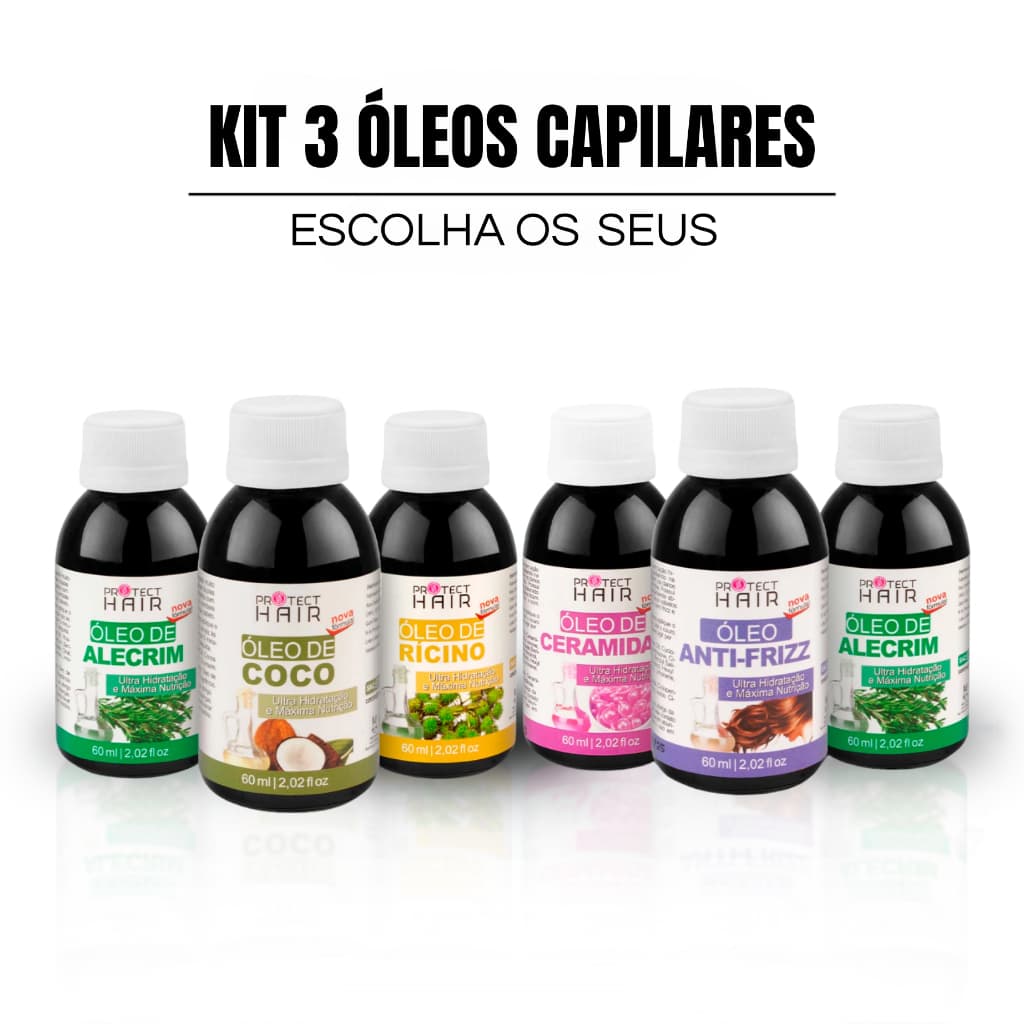 Kit 3 óleos vegetais para umectação terapia capilar hidratação nutrição Protect Hair 60ml