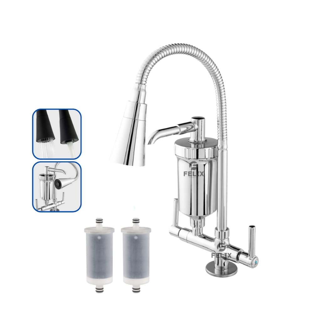 Torneira com Filtro Gourmet Flexível Cozinha Bancada c/ Ducha 2 Jatos 1/4 de Volta com Refil