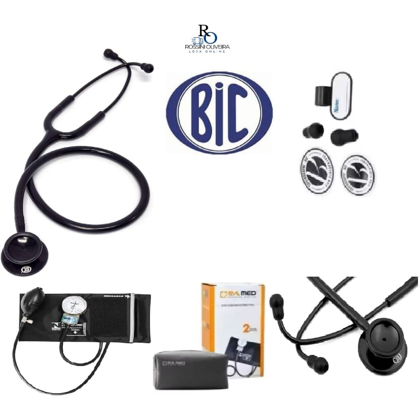 Kit Ap. Pressão Bic P.a. med Esfigmomanômetro + Estetoscópio Efficace BLACK TOTAL