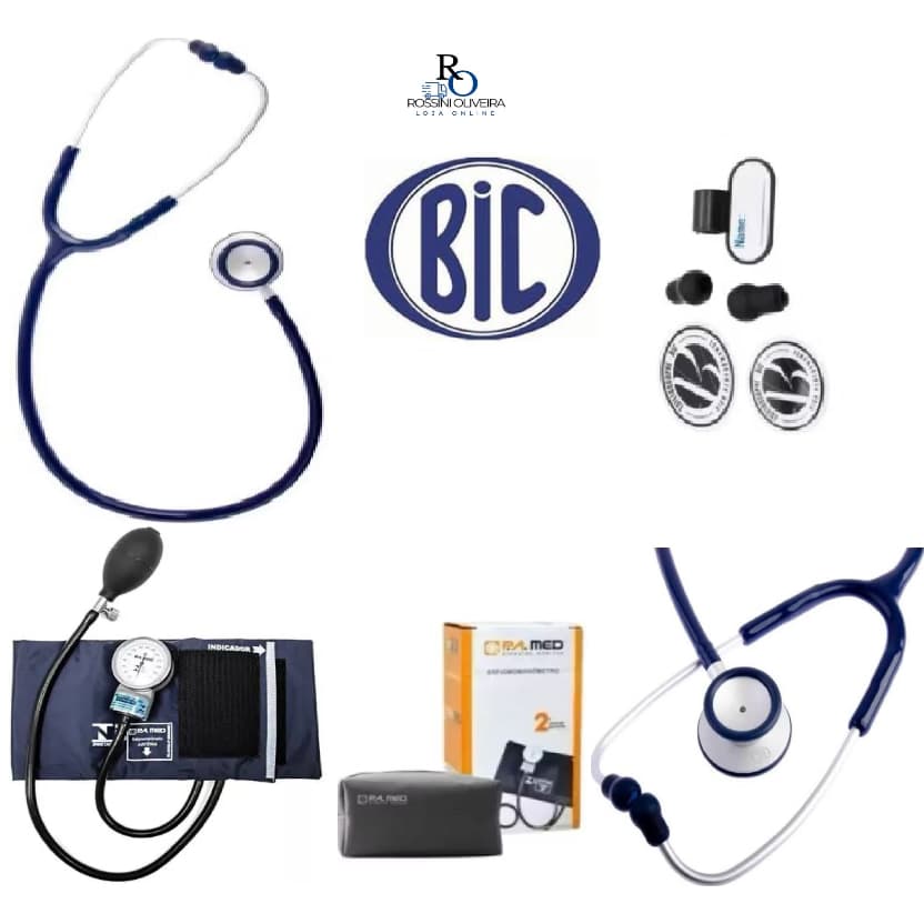 Kit Ap. Pressão Bic P.a. med Esfigmomanômetro + Estetoscópio Efficace AZUL