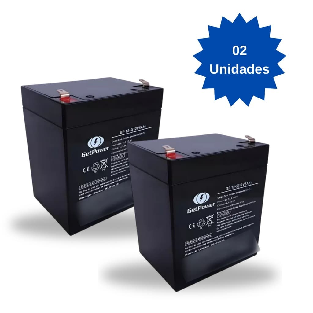 Kit 02 Baterias Selada 12V 5A p/ Nobreak , Cerca Elétrica,  Alarmes , Brinquedos , Iluminação de Emergência
