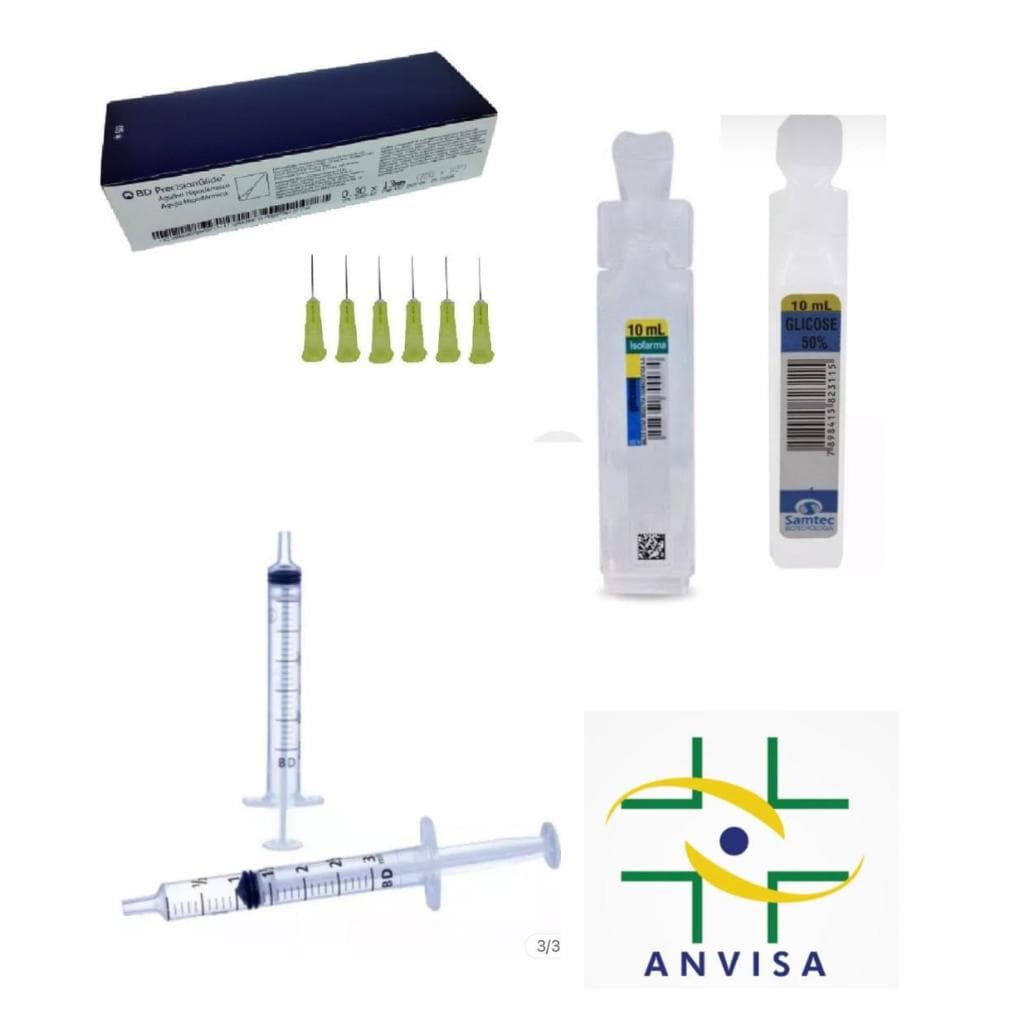 kit 30 itens escleroterapia 10 agulha/10 seringa/10 glicose