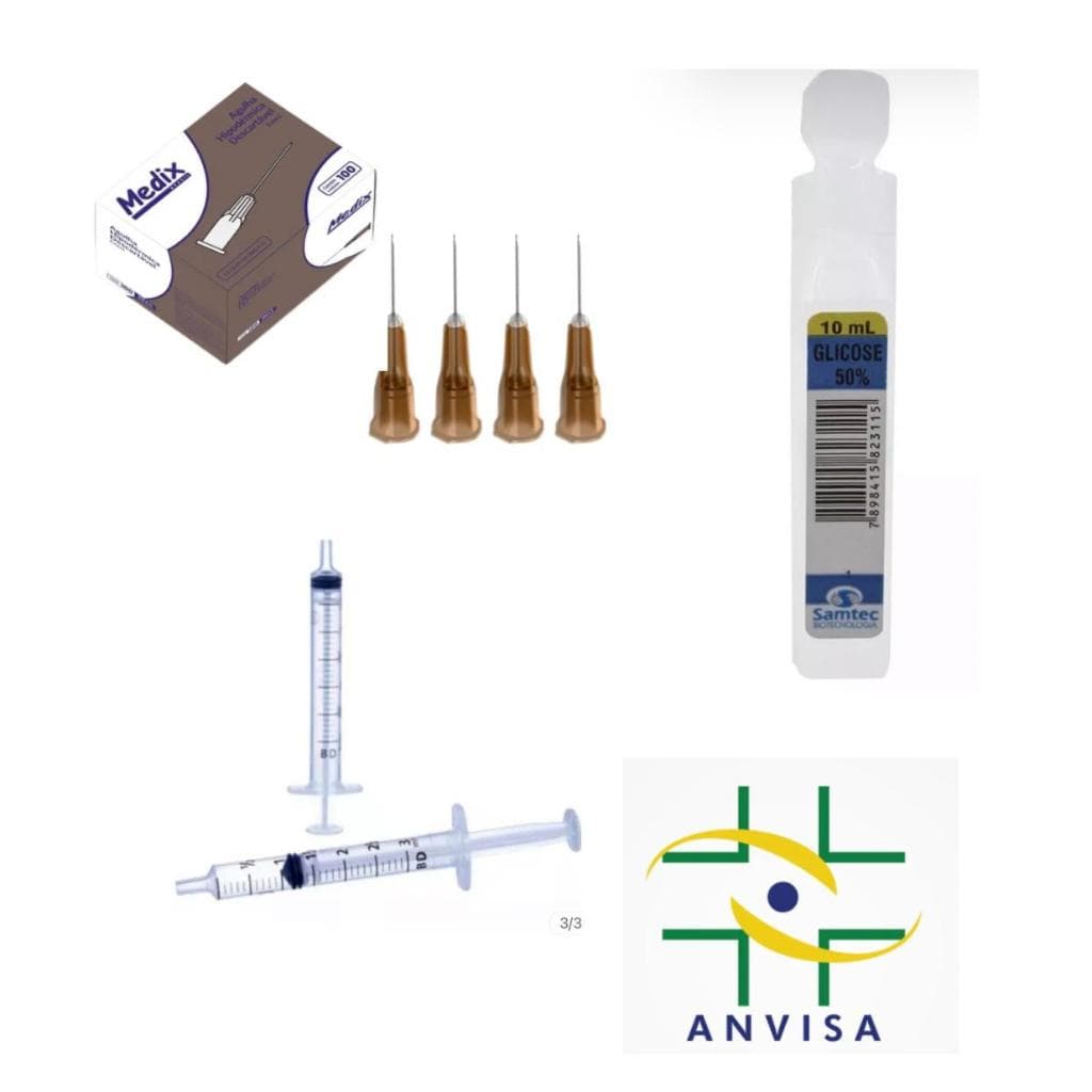 Kit 30 itens esceroterapia 10 Agulha / 10 Seringa /10 Glicose USB