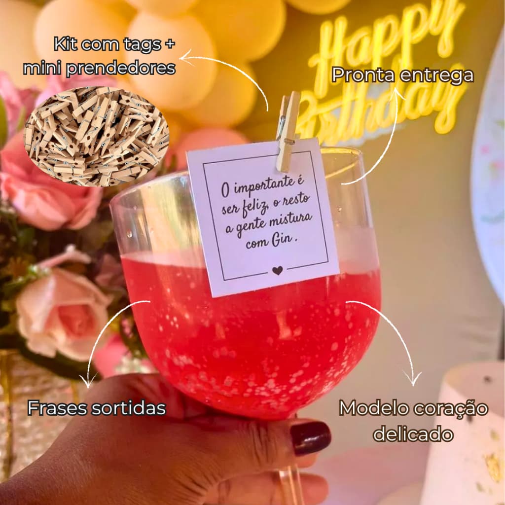 Kit tags para drinks + mini prendedor - MIX DIVERTIDO MOD. CORAÇÃO decoração topper para festa de aniversário, casamento