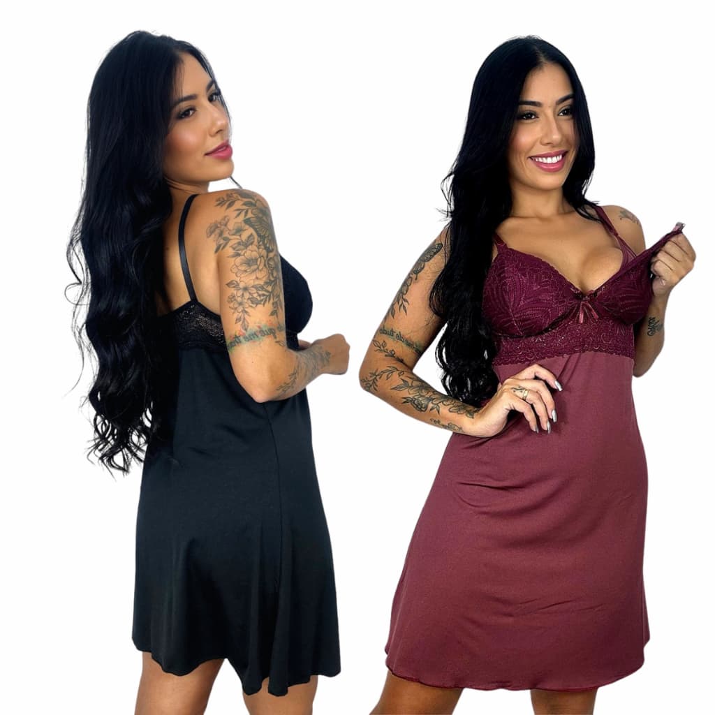 Kit 2 Camisola de Amamentação Sem Bojo e com Renda Gestante Maternidade e Pós Parto