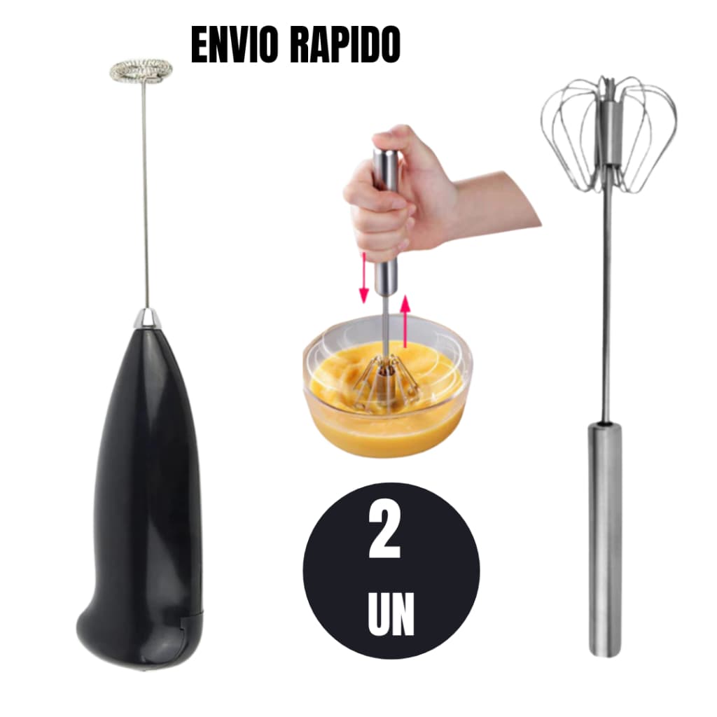 Conjunto Mini Mixer Portátil + Batedor de Ovos Rotativo Semi Automático Excelente Para Sua Cozinha