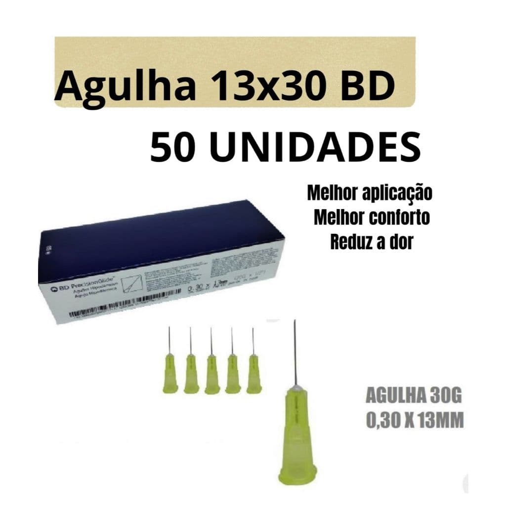 Agulha Hipodermica BD 0,30x13 - 30G 1/2 C/ 50 unidades (Amarela)