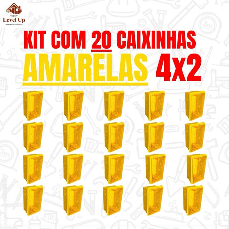 Caixinha Amarela 4x2 kit 20 Unidades, Caixinha Tomada Luz e Interruptor