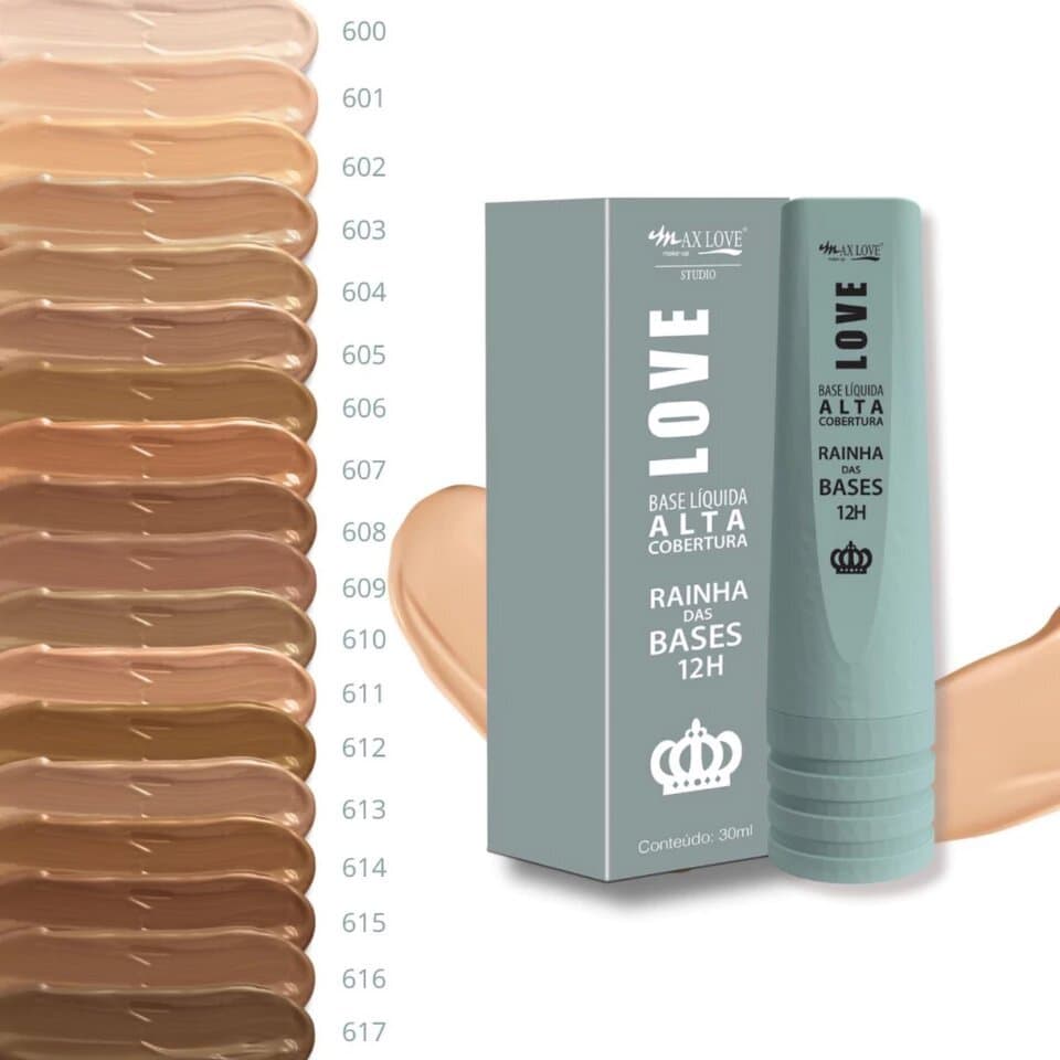 Base  Líquida  Alta Cobertura RAINHA DAS BASES 18 cores MAX LOVE escolha sua cor