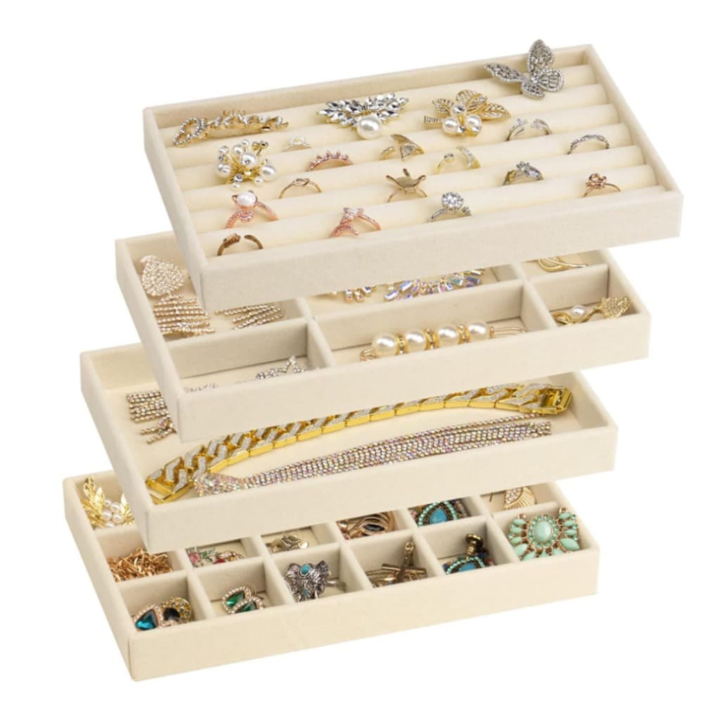 Kit 4 Bandejas De Veludo Para Gavetas De Exibição De Joias