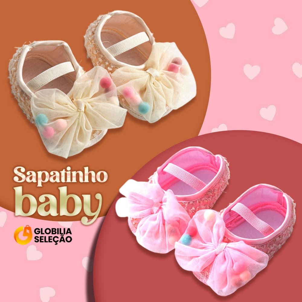 Sapatinho para Bebê Sapatilha Boneca para Bebê Primeiros Dias/Meses Calçados Infantil de Meninas Macio Pompom Pink Branc