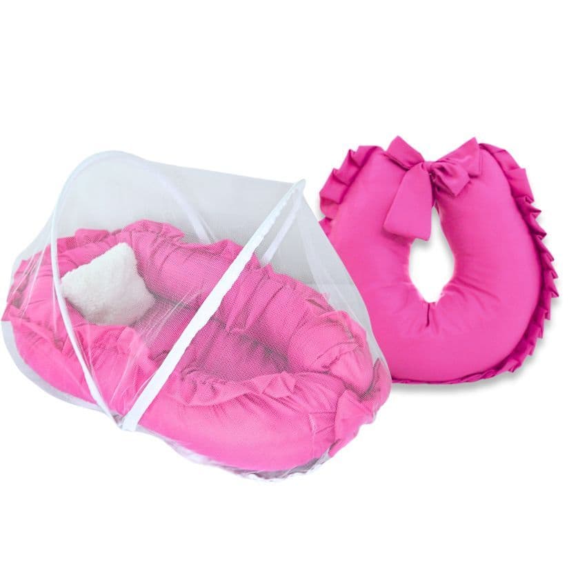 Kit Ninho Redutor com Mosquiteiro e Almofada Amamentação - Liso com Babado