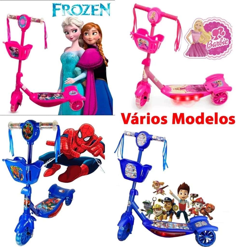 Patinete Infantil 3 Rodas Varia Modelos Musica C/Cesta Luz Musica Promoção