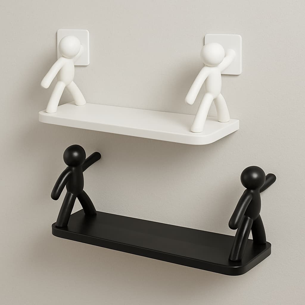 Kit 1/2  Prateleira Estante Bonequinho plástico com suporte decorativa banheiro cozinha C/ Adesivo