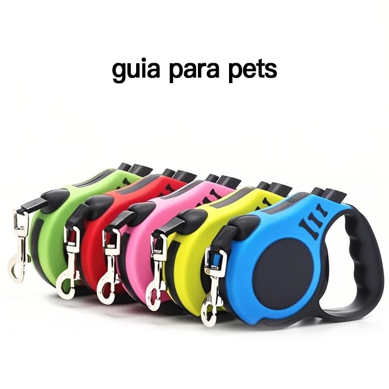 Coleira Guia Retrátil 3/5 Metros  Pets Cachorro Cães Gatos Resistente Com Trava Até 11.33kg