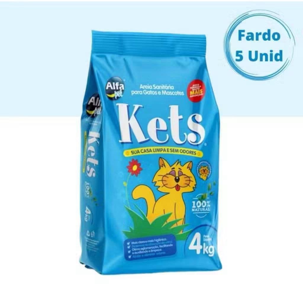 Kit 5un. Areia Sanitária Higiênica Para Gatos Anti Odor Kets Pacote de 4kg