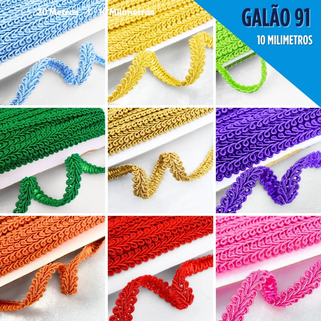 Fita Galão 91 Decorativa 10mm Com 20 Metros - Ideal para Artesanato Costura Roupas Decoração - SHEFA