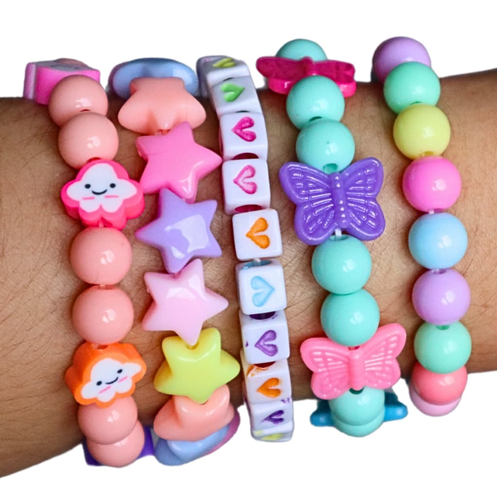 Kit 5 pulseiras infantis coloridas