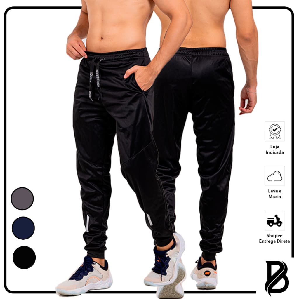 Calça Jogger Dry Fit Masculina Academia Exercício X/ REFLETIVO ZIPER NOS BOLSO