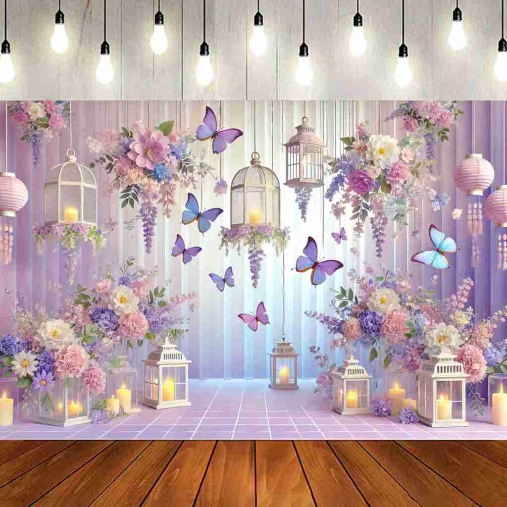 Fundo Fotográfico Borboletas 2,20x1,50 Painel Borboletas 3D em Tecido Sublimado Retangular Newborn