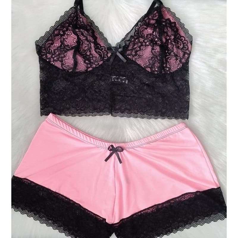 Baby Doll Cropped 36 ao 52 Plus Size Pijama Feminino Sensual Com Detalhe Em Renda Babydoll Lingerie