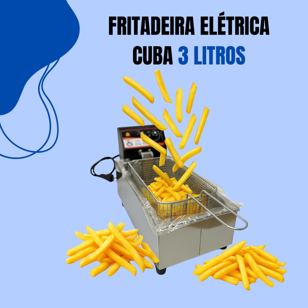 Fritadeira Elétrica cuba 3,5 litros linha industrial em inox