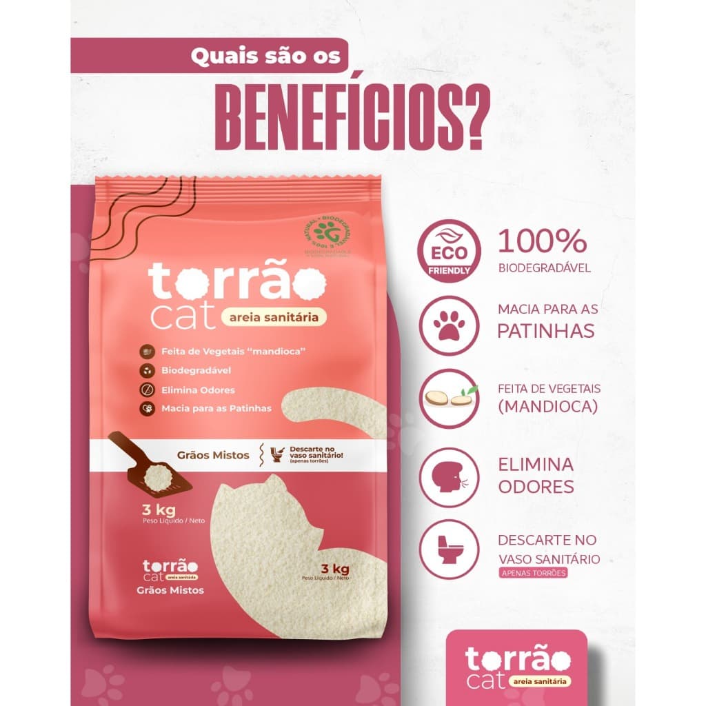 Areia Higiênica Biodegradável Torrão Cat  3kg -  Green Life Pet
