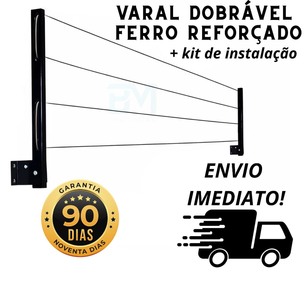 Varal Retrátil, Dobrável De Parede Em Aço, Cabo De Aço Encapado ENVIO IMEDIATO