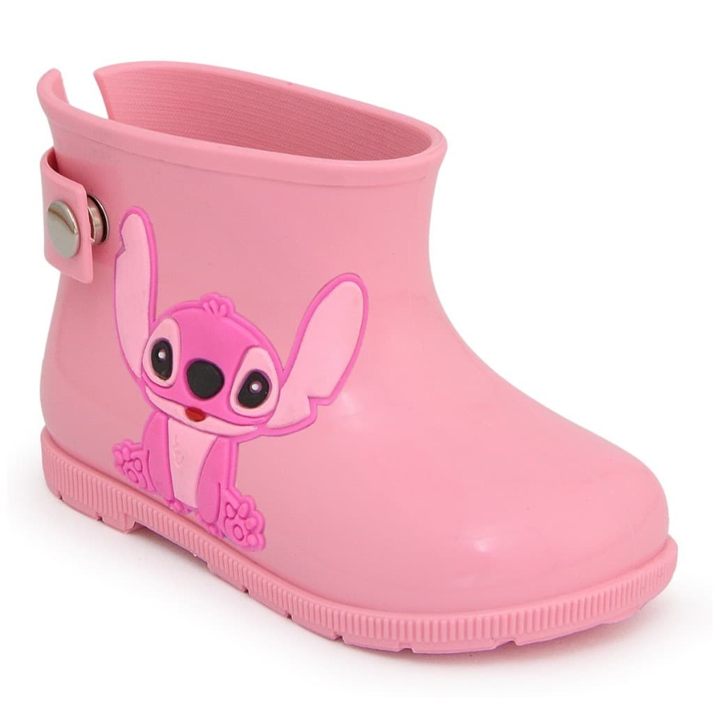 Bota Galocha Infantil Menina Stitch Cano Baixo Impermeável De Chuva
