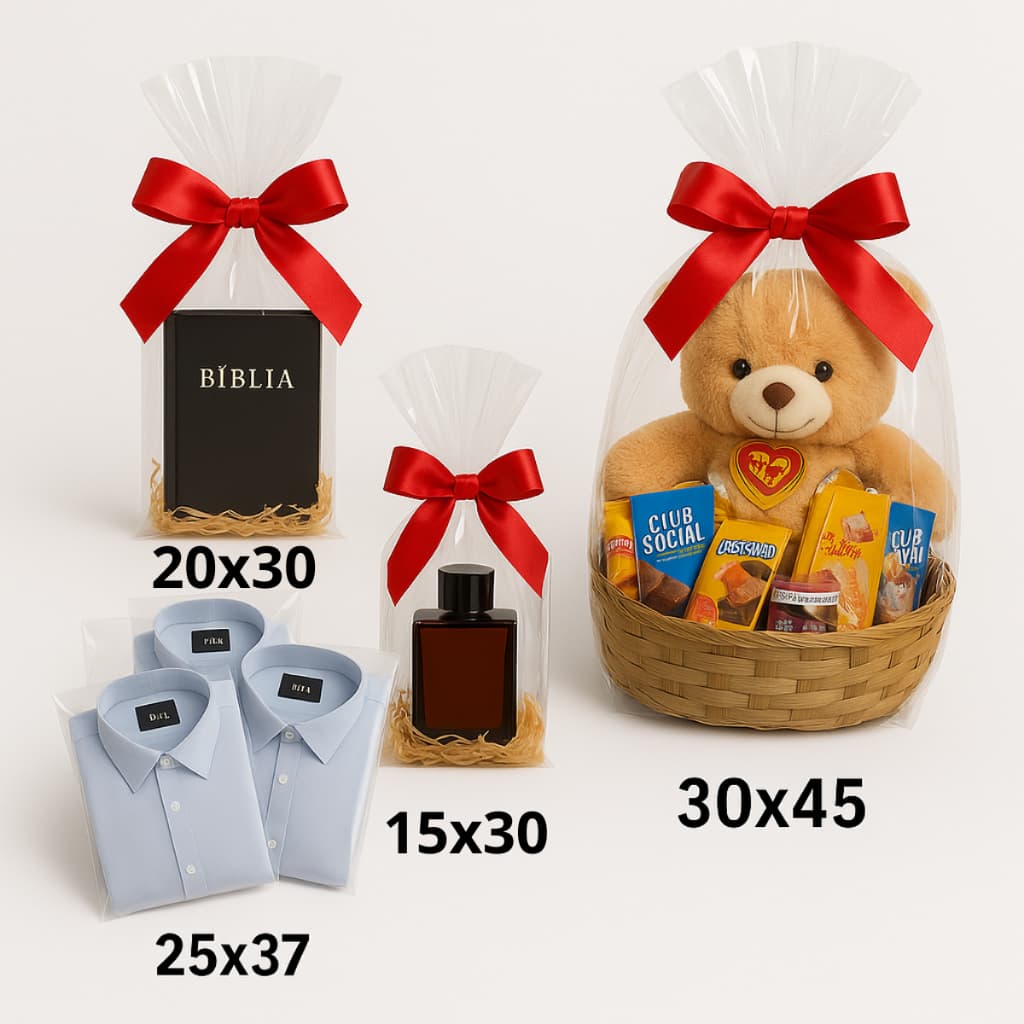 Saco de Celofane Transparente Premium Para Presente 15x30/25x37/30x45 Kit 50 Dias dos Namorados.