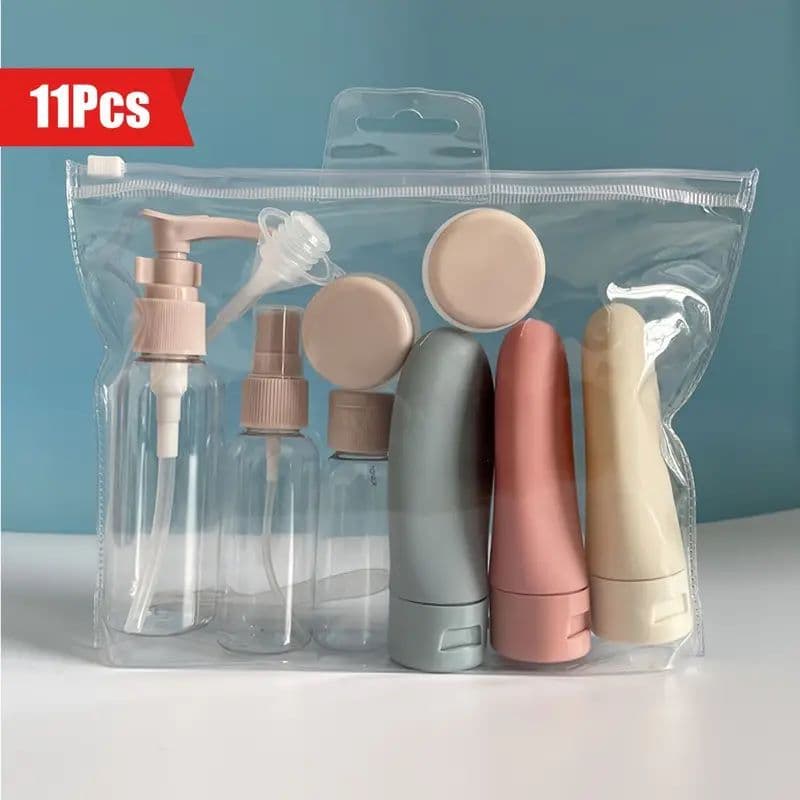 Kit 11 Peças De Frascos Para Viagem Para Creme Shampoo Loção Cosméticos Pote Higiene Pessoal