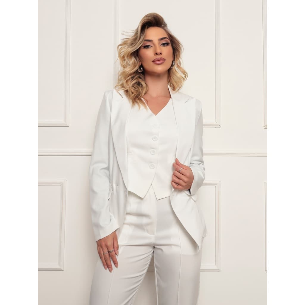 Conjunto 3pçs Terno Feminino Social Blazer Colete e Calça Elegante Secretária