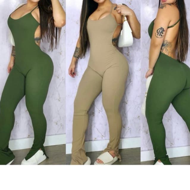 Macacão flare suplex moda feminina longo costas nua gringo